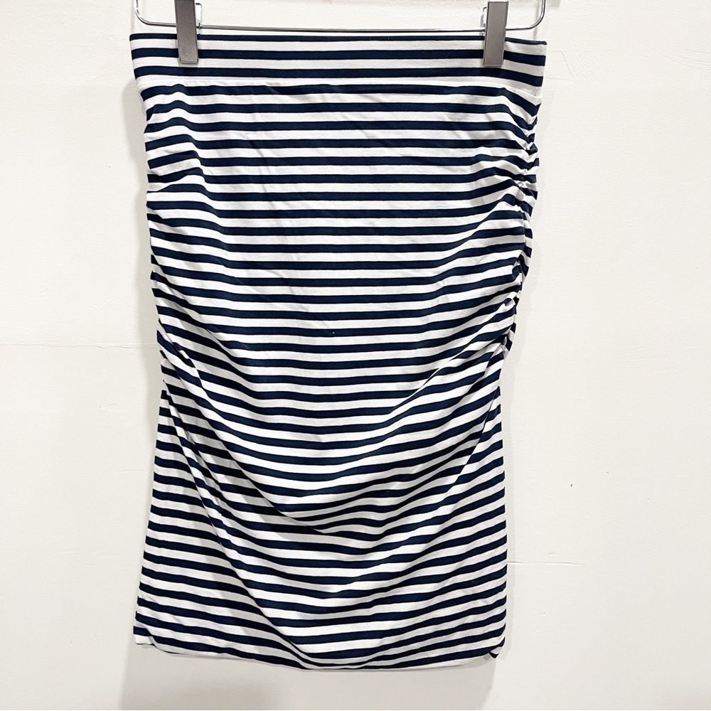 Boden Ruched Side Stripe Stretch Skirt White Blue Size 6